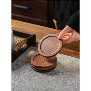 Customized Premium <b>Round</b> Mango Wood Coasters <b>Set</b> with Storage Box Antique Vintage Wooden <b>Table</b> Drink Coasters <b>for</b> Restaurant - Product Image 5