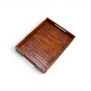 Bandeja de Servir Rústica de Madera con Asas Recortadas |   Bandeja Rectangular para Servir Comida, Bebidas y Decoración del Hogar - Product Image 2