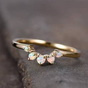 Anillo de Ópalo Natural Certificado por IGI, Plata de Ley 925, Chapado en Oro de 14K, Piedra de Nacimiento de Octubre, Conjunto de Anillos de Boda para Mujer, Regalo - Product Image 6