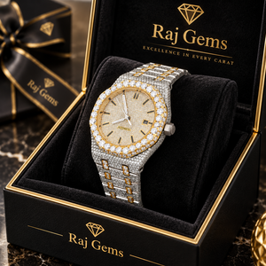 นาฬิกาควอตซ์ผู้ชาย Raj Gems ขนาด 41 มม. ตัวเรือนสแตนเลส สายขนาด 20 มม. กระจก 10 บาร์ กันน้ำ แฟชั่นหรูหรา แสดงวันที่แบบอนาล็อก - Product Image 1
