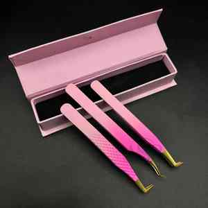 แหนบขนตาสแตนเลสปลายแหลมแบบสองสีสีชมพูออมเบรดีไซน์แบบกำหนดเอง - Product Image 4