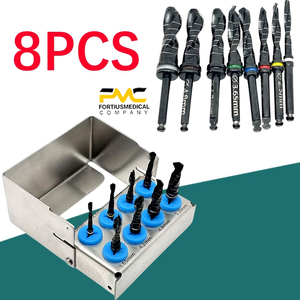 Ensemble de huit forets dentaires en titane avec forets pilotes pour la chirurgie de lifting du sinus maxillaire, finition noire - Product Image 1