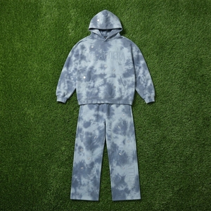 Men Light Blue Gray <b>Tie</b> <b>Dye</b> Hoodie Pants <b>Set</b> Zip Up Hooded Sweatshirt Wide Leg Pants Two Piece Tracksuit - Product Image 5
