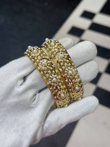 Bhargavi Indian Rhodium Plated Jadau Handcrafted Imitation Pearl <b>Bangles</b> <b>Set</b> Women | Luxury Bridal Wedding Ethnic Traditional - Product Image 4