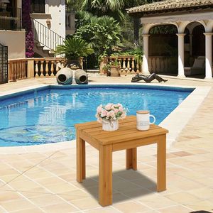 Tavolino Quadrato in Legno Naturale per Patio, Caffè e Bistrot, Adatto per Interni ed Esterni - Product Image 3