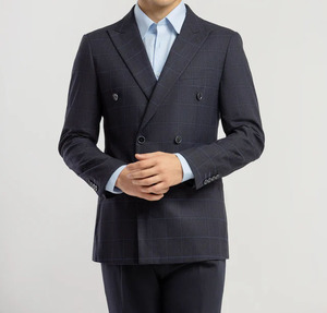 Costume d'affaires croisé à carreaux pour homme, coupe ajustée, motif à carreaux subtil, qualité supérieure, tenue formelle de luxe - Product Image 3