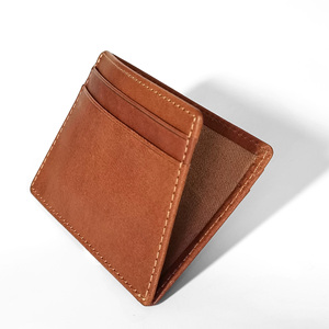 Castello High Quality Genuine Vegetable <b>Tanned</b> Leather Slim Card Case Handmade New Item Black Burgundy Green Open Polyester - Product Image 1