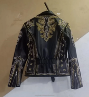 Black Golden Motorcycle Gangs Gothic Nieten Punk Rocker Nieten Echt leder Frauen Jacke Vintage inspiriert