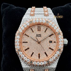 Montre de luxe en moissanite taille brillant VS1, cadran rose fait main, or rose, acier inoxydable, étanche 10 bars, mouvement quartz ETA, style hip-hop - Product Image 5