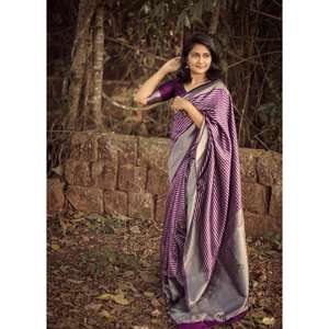 DISEÑADOR SOFT LICHI SEDA SAREE CON BLUSA SIN COSTAR VINO - Product Image 1