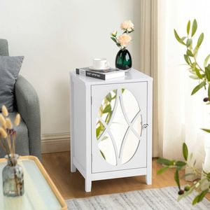 FCH White Single-Door Carved Bedside Table with 38*33*60cm Density Board & Smoked Mirror Spray Paint Elegant Nightstands - Product Image 1