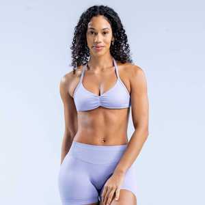 Custom Logo Seamless 100% Cotton Solid Breathable Workout Set High Waist 4.5 Inch Inseam Athletic Shorts Sports Bra Gym <b>Yoga</b> - Product Image 5