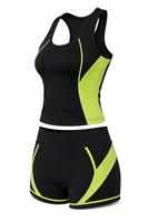Ensemble de yoga 2 pièces pour femme grande taille, couleur unie, avec bordure contrastante noir et vert lime, soutien-gorge de sport dos nageur et short taille mi-haute sans couture