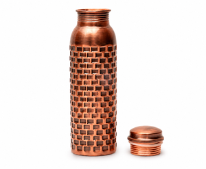 <b>1</b> <b>Litre</b> 500ml Capacity Copper Water <b>Bottle</b> Grid Pattern Portable Travel Drinkware Reusable Lid Minimalist Classic Design Outdoor - Product Image 1