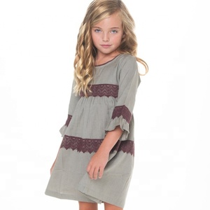 Vestido de encaje de algodón gris con mangas de volantes, ropa Bohemia supercómoda y súper guay para niños, regalo perfecto para tu princesa encantadora - Product Image 1