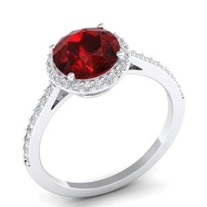 REYES ขายส่งแหวนเงินแท้ 925 ประดับมอสซาไนต์ทรงกลมคุณภาพสูง 1.75 กะรัต พร้อมพลอยโกเมน เครื่องประดับชั้นดี - Product Image 2