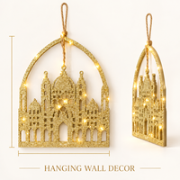Décoration murale de mosquée en MDF découpé au laser, avec paillettes dorées, lumières LED, dôme islamique, minarets, petite taille, durable, pour la maison, décoration de l'Aïd