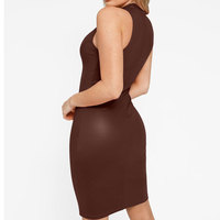 Damen Enganliegendes Leder-Maxikleid mit Schulterfreiem Design und Natürlicher Taille – Streetwear, Heißes Sexy Party- und Clubkleid
