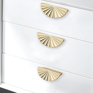 Semicircle Sunflower Brushed <b>Gold</b> Cabinet <b>Pulls</b>,Brass <b>Drawer</b> Handles Knobs,Half Round Kitchen Cabinet Handles Door Knobs - Product Image 3