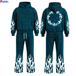 Conjunto de Sudadera con Capucha y Pantalones de Chándal de Forro Polar Unisex, Transpirable, para Exteriores, con Logotipo Personalizado, Lavado Ácido, Efecto Desgastado, Estilo Vintage, Oversize, para Invierno - Product Image 4