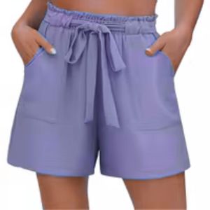 กางเกงขาสั้นทรงกระโปรงเอวสูงสำหรับผู้หญิง สไตล์ลำลอง มีระบายที่เอว เหมาะสำหรับฤดูร้อน มีกระเป๋าและเข็มขัด ผ้าทอเนื้อเบา - Product Image 2