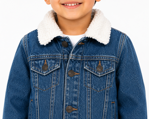 Boys <b>Denim</b> <b>Jacket</b> with <b>Sherpa</b> Collar Blue Winter <b>Jacket</b> Kids Full Button Front Jean <b>Jacket</b> Warm Fleece <b>Lined</b> Outerwear - Product Image 4