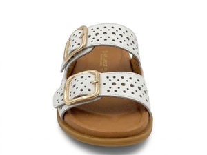 Sandales plates en cuir véritable blanc, bout ouvert, fermeture à boucle, chaussures d'été respirantes - Product Image 3