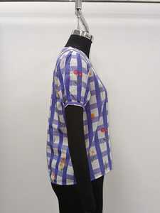 Women's Blue White Striped Cotton Lace <b>Cap</b> <b>Sleeve</b> <b>Top</b> with Floral Embroidery Button Down O-Neck Casual Spring Summer - Product Image 3