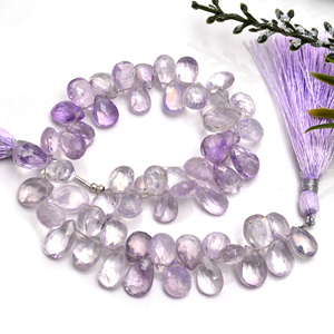 Perles de quartz lavande naturel violettes de qualité supérieure, facettées en forme de poire, brin de 8 pouces, faites à la main, pour la fabrication de bijoux, bracelets et colliers - Product Image 2