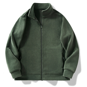 Chaqueta de Forro Polar para Hombre, Cuello Alto, Cierre Frontal con Cremallera, Color Sólido, Casual, para Exteriores, Resistente al Viento, Transpirable, Forro de Sherpa, Material de Poliéster - Product Image 1