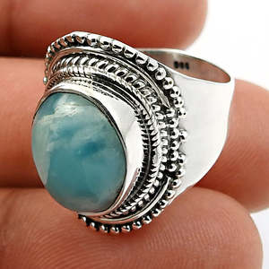 Anillos de Plata de Ley 925 al por Mayor, Gema de Larimar con Corte Ovalado Original, Joyería Unisex Hecha a Mano, Disponible a Precio de Fábrica - Product Image 2