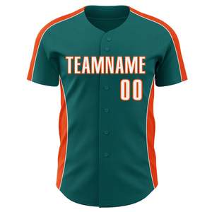 Camiseta de Béisbol Personalizada en Color Teal y Naranja con Nombre del Equipo y Número, Impresión Sublimada, Manga Corta, Cierre de Botones, Ropa para Hombre Adulto - Product Image 2