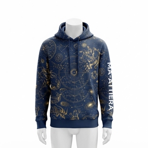 Sudadera con Capucha Azul Marino para Hombre con Estampado Gráfico Celestial Dorado, Sudadera Personalizada de Estilo Urbano - Product Image 3