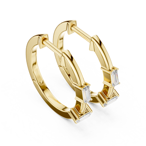 UNIQUE HOOP <b>EARRINGS</b> <b>SET</b> in 18KT YELLOW <b>GOLD</b> RHODIUM PLATED LAB GROWN BAGUETTE DIAMONDS IGI CERTIFIED for EVERYDAY WEAR EVENTS - Product Image 2