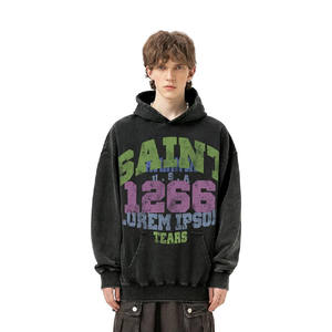 Sudaderas con capucha unisex internacionales de calidad superior, con estampado de letras vintage, estilo oversize, con efecto lavado para darle un aspecto envejecido, de lana de alto gramaje de 400g. - Product Image 1