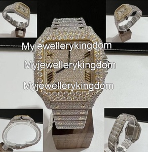 High <b>End</b> Men's Luxury VVS Moissanite Watch Square Stainless Steel Band Hip Hop Style Iced Analog Dial Display 10 <b>Bar</b> Water - Product Image 1