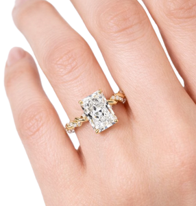 Luxury Bridal Cushion Lab Grown Diamond Gold Band 14K 18K Solid Gold Engagement Promise Ring Dainty Handmade Unique Jewelry Gift - Product Image 5