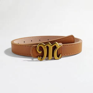 Cinturón de Cuero Negro Vintage para Mujer con Elegante Hebilla de Aleación Metálica Dorada, Accesorio de Alta Calidad - Product Image 2