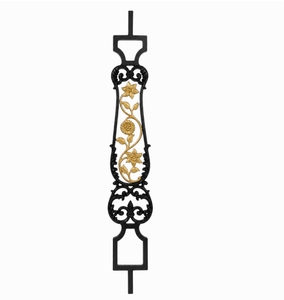 Balustre d'escalier moderne en fer noir avec décor floral doré, poteau de rampe décoratif résistant à la rouille pour hall et balcon - Product Image 4