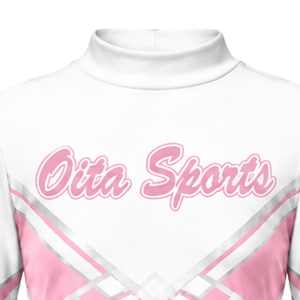Maillot de cheerleading sublimé rose et blanc à manches longues – Tenue de sport d'équipe pour entraînement, performance athlétique, compétition et match - Product Image 3