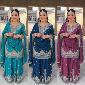 ซัพพลายเออร์อินเดีย ชุดชีฟองไหมชิโนนดีไซน์ทันสมัย สง่างาม พร้อมงานปัก แห้งเร็ว เหมาะสำหรับงานแต่งงาน - Product Image 4