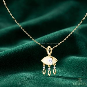 Collier pendentif œil en or de créateur avec attache géométrique, émail violet et breloques en forme de goutte d'eau avec diamant rond, cadeau d'anniversaire pour femme - Product Image 2