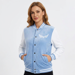 Veste universitaire bleu clair pour homme, décontractée, avec logo brodé ailes, coupe classique, col rabattable, mélange polyester-coton - Product Image 5