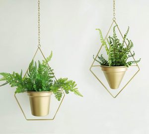 Gold Geometric Metal Plant <b>Hanger</b>,Hanging Plant Pot, Modern Planter, Mid Century Plant Holder, Minimalist Planter for Indoor Out - Product Image 5