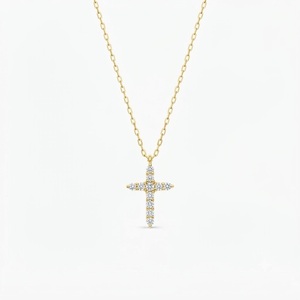 Pendentif Croix 0,09 ct Couleur E Qualité VVS en Or Massif 14K avec Diamant de Laboratoire Délicat, Bijou Spirituel Religieux Unisexe - Product Image 1