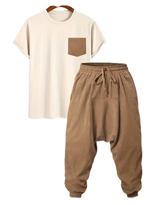 High-<b>sales</b> Factory Wholesale Custom Breathable Knitted 200g 100% Cotton Sporty Style Color Blocking Men's T-shirt Sets <b>Spring</b> - Product Image 4