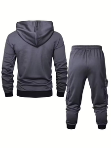 Customized Men's Casual Track Suit Terry Fabric 100% Cotton Quick Dry 300g Multi Pocket Fashionable Hooded Two-Piece Set Winter - Product Image 3