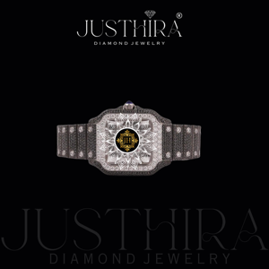Reloj de Cuarzo Moissanite Rectangular Negro de Diseño, Analógico, VVS, Pasa el Test de Diamantes, Correa de Acero Inoxidable de Alta Calidad, Gran Venta - Product Image 2