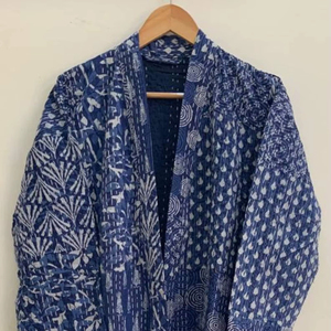 Kimono en coton indien imprimé floral, tunique, manteau d'hiver, peignoir sexy, robe de plage, veste streetwear, style streetwear - Product Image 1