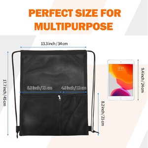 Wholesale Custom Logo Mesh <b>Drawstring</b> <b>Backpack</b> With Zipper Pocket And Bottle Pocket Breathable Gym Swim Beach Bag For Men Women - Product Image 2